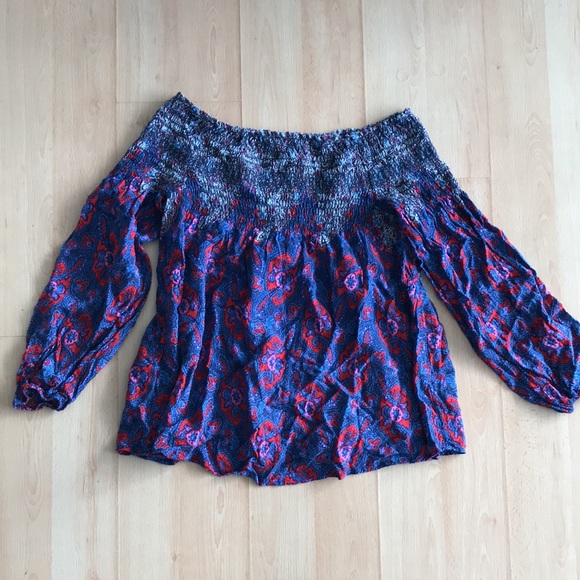Vintage AMERICA blue & red peasant hippie blouse - Picture 10 of 11